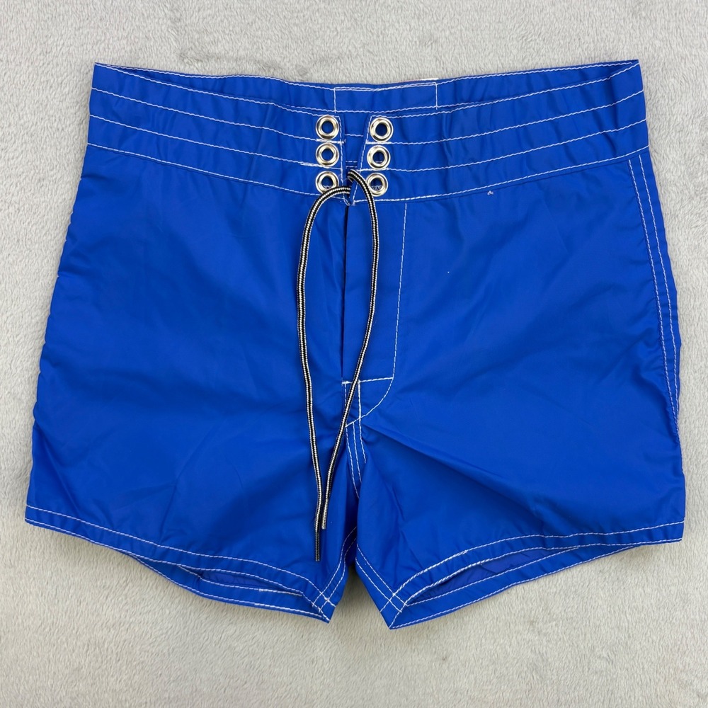 Birdwell Beach Britches Shorts Mens 27 Blue Lace Up Surf Boardshorts Vintage